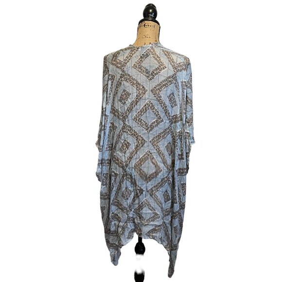 Vivante Blue & White Lightweight Gauze Boho Tasseled‎ Swim Cover Kimono - Picture 9 of 10